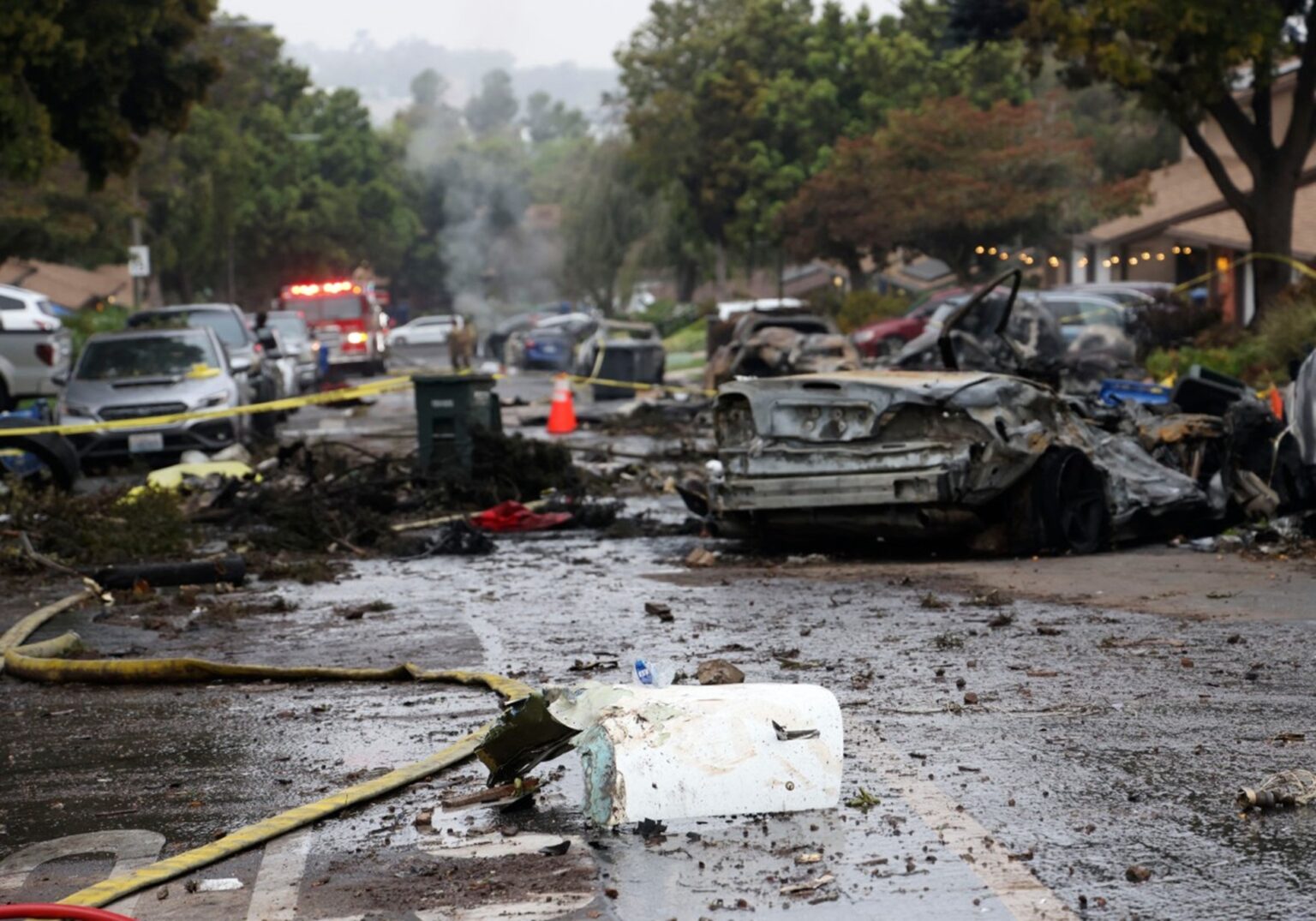 Early-morning crash near Montgomery-Gibbs Executive Airport prompts evacuations and emergency response in southern California.