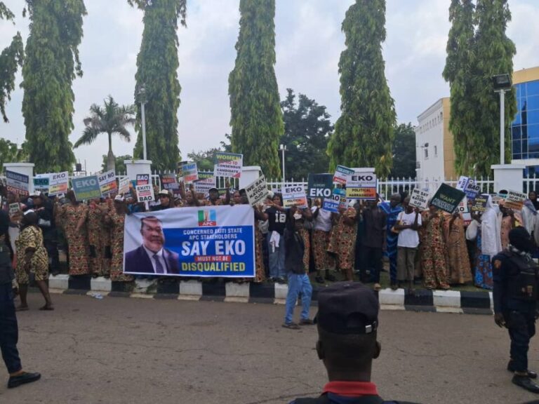 Protest Rocks APC Secretariat Over Kayode Ojo’s Disqualification Ekiti members reject Oyebanji’s consensus candidacy ahead of 2026 poll
